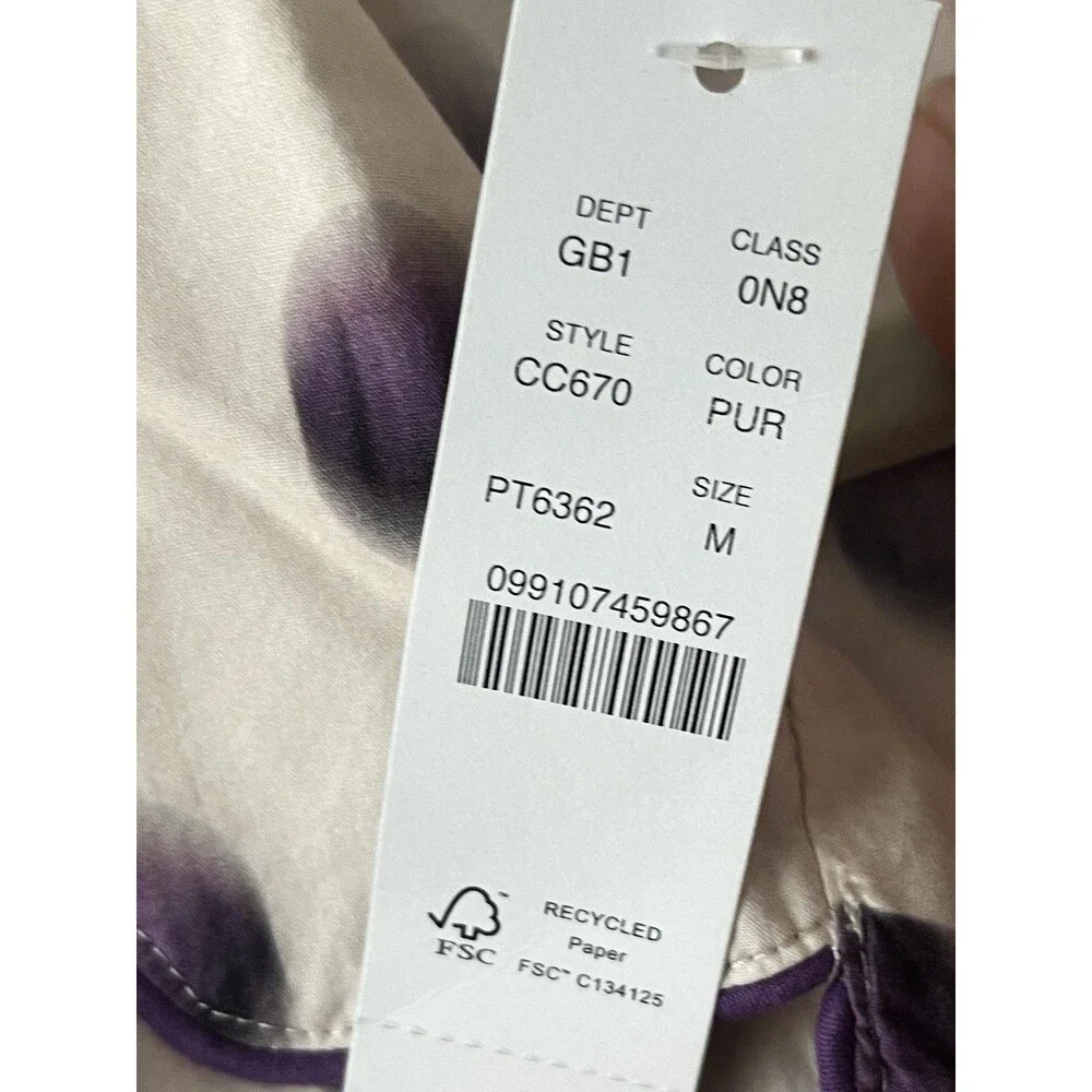 J.Crew Cotton Pajama Top Purple Polka Dot Piped Sleep Shirt Women’s M NWT